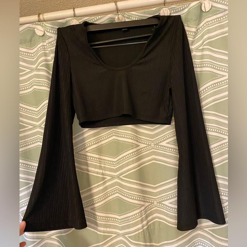 Black Long Sleeve Crop Top Women's Top